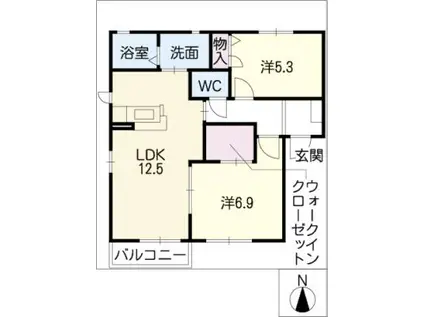グレイスシャインN(2LDK/1階)の間取り写真