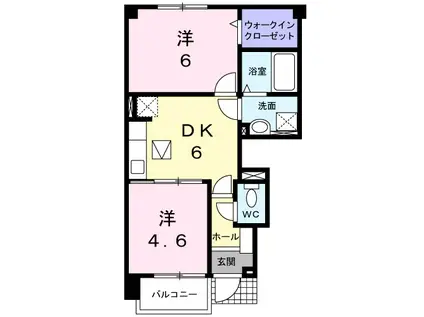 ニューヴィレッジB(2DK/1階)の間取り写真