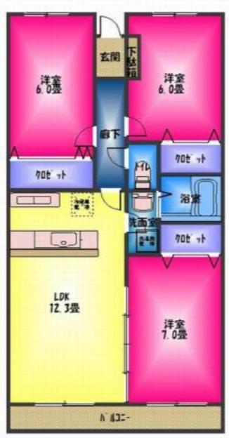 ロイヤルマンション柿田(3LDK/5階)の間取り写真