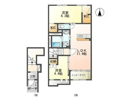 サウスエゼル(2LDK/2階)の間取り写真