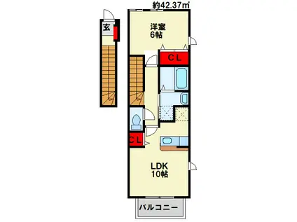 メゾン ド グリーンV(1LDK/2階)の間取り写真