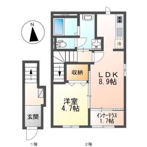 シャイン・ウエスト(1LDK/2階)の間取り写真