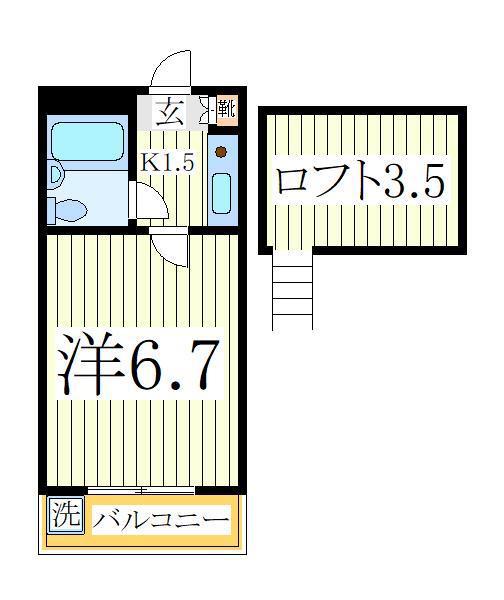 ビューパレス新柏B棟(1K/2階)の間取り写真