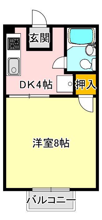 ピュア西新D(1DK/2階)の間取り写真