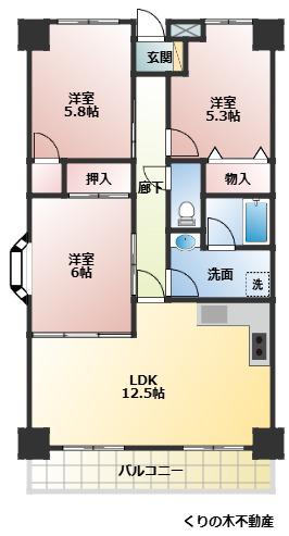 ヴィラ・クラマス(3LDK/3階)の間取り写真
