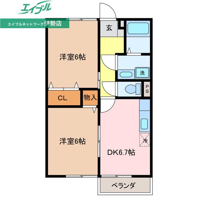 メゾン浜郷 B棟(2DK/2階)の間取り写真