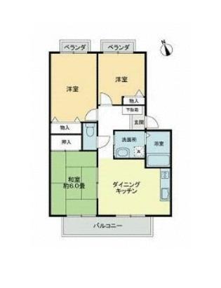 フォブールあすか B棟(3DK/2階)の間取り写真