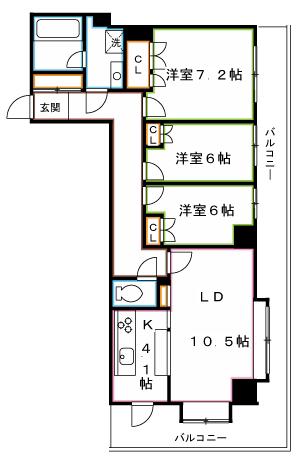 クレッセント三鷹(3LDK/10階)の間取り写真