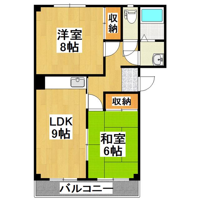 コーポかめや(2LDK/3階)の間取り写真