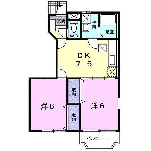 レジデンス オリーブ II(2DK/1階)の間取り写真