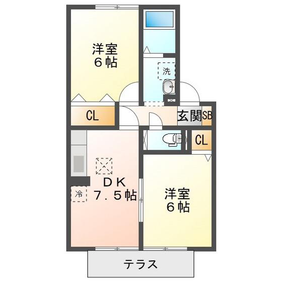 PLAIRE C棟(2DK/1階)の間取り写真