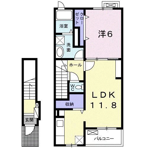 プレステージ若草(1LDK/2階)の間取り写真