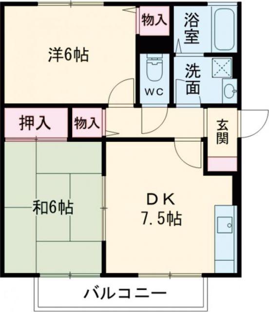 ウエストハイツ(2DK/1階)の間取り写真
