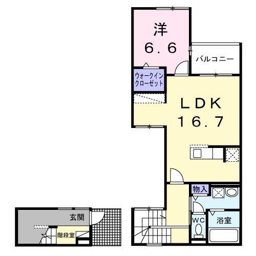 ベルシェール片倉(1LDK/2階)の間取り写真