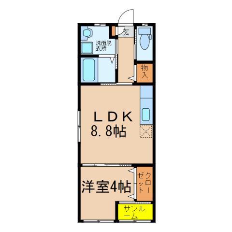 シエルB棟(1LDK/2階)の間取り写真