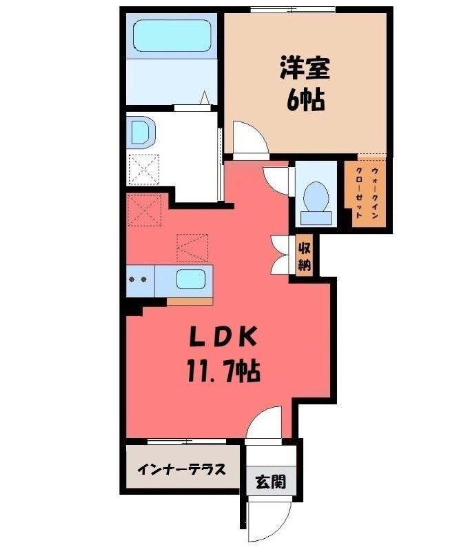 ブルースター(1LDK/1階)の間取り写真