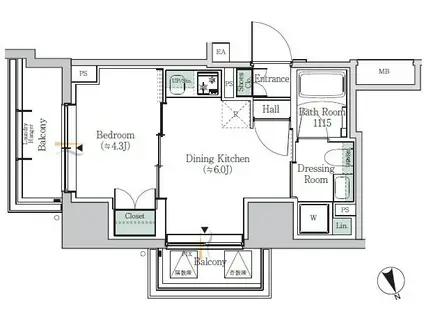 ONE ROOF RESIDENCE ASAKUSABASH(1DK/4階)の間取り写真
