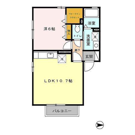 ルミエール上代B棟(1LDK/1階)の間取り写真