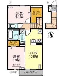 オルテンシア(2LDK/2階)の間取り写真
