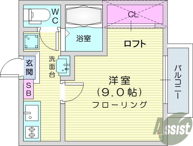 スカイS・E(1K/1階)の間取り写真