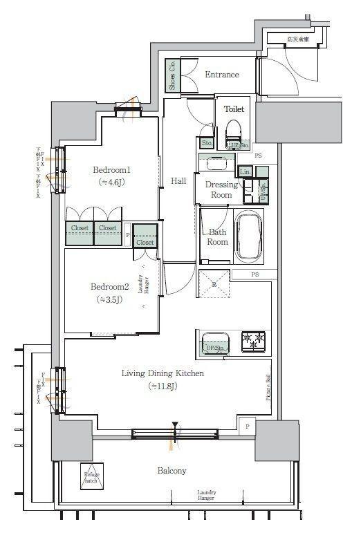 ONE ROOF RESIDENCE NISHI NIPPORI(2LDK/12階)の間取り写真