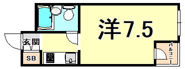 園田大松ハイツ(ワンルーム/4階)の間取り写真