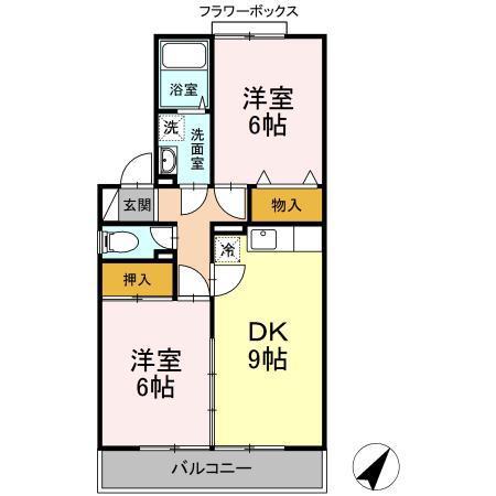 ヒルサイドタウンAB(2DK/1階)の間取り写真
