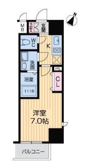 グランルージュ中之島南(1K/13階)の間取り写真