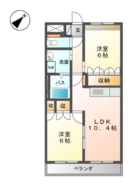 ＪＲ山陽本線 西阿知駅 徒歩10分 2階建 築21年(2LDK/1階)の間取り写真