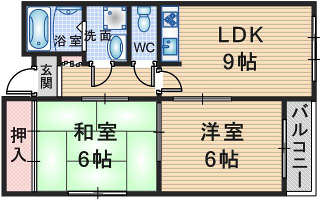 セブンコーポ豊中(2LDK/3階)の間取り写真