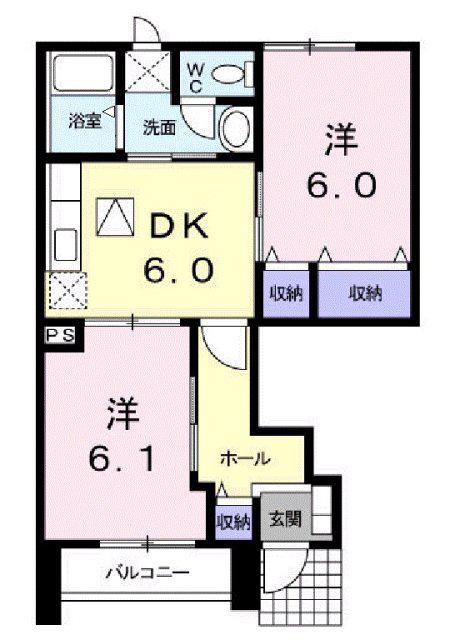 パティオアンソレイエW(2DK/1階)の間取り写真