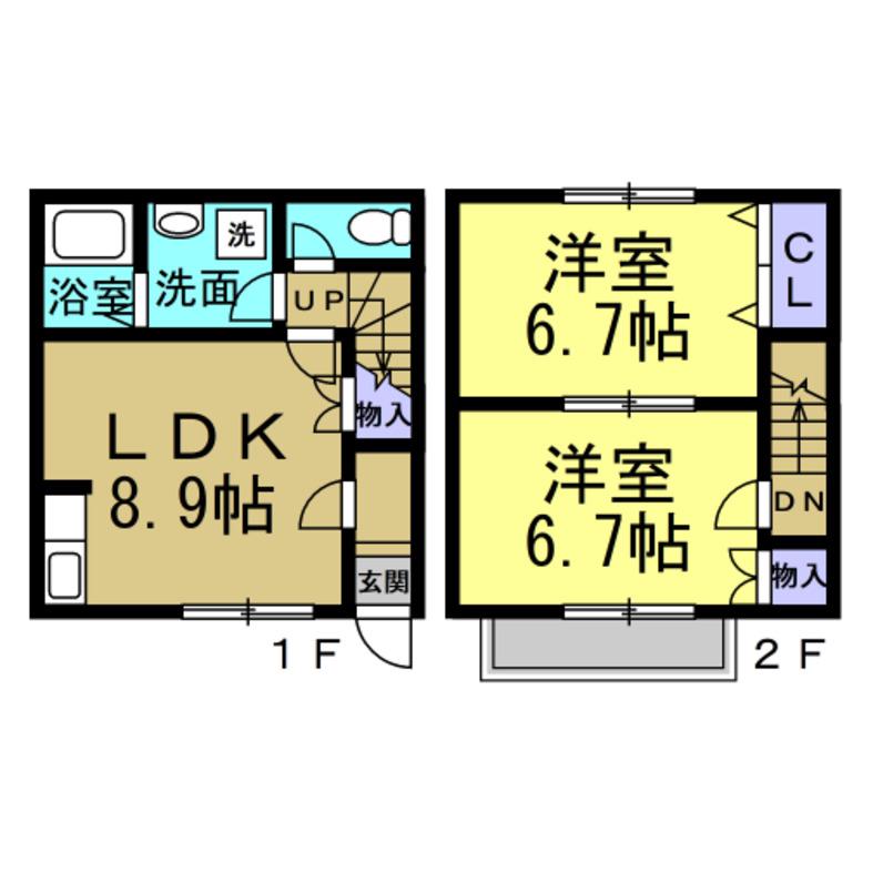 名鉄常滑線 榎戸駅(愛知) 徒歩13分 2階建 築27年(2DK/1階)の間取り写真