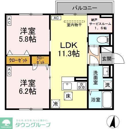 セレスティア向山(2LDK/1階)の間取り写真