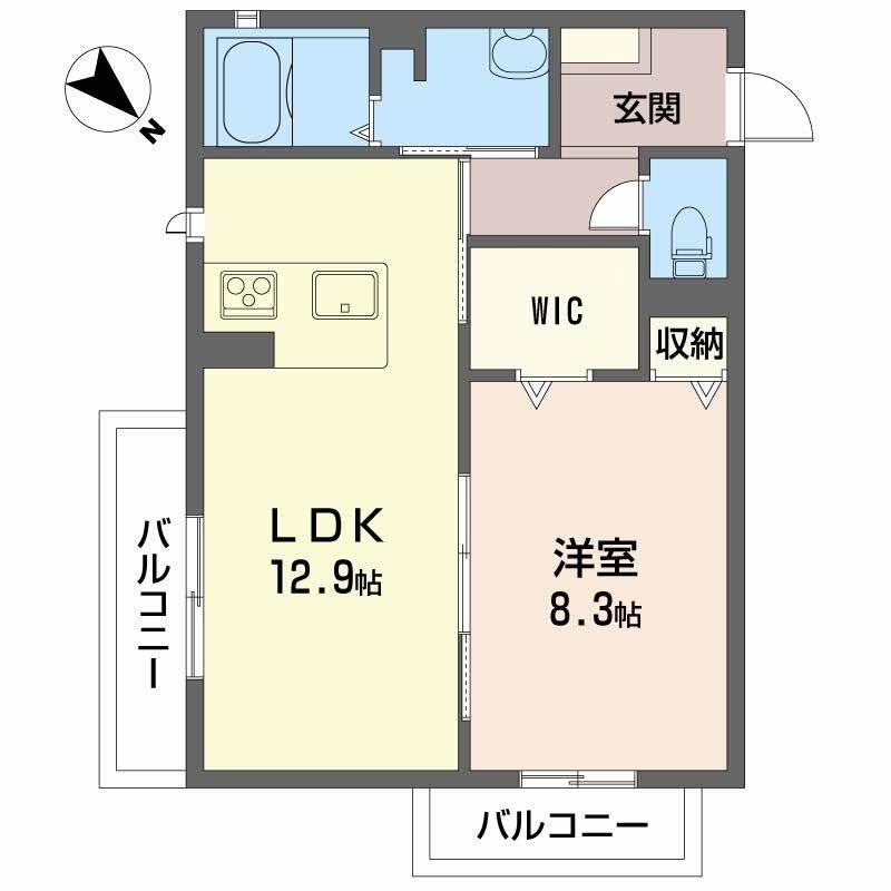 シャーメゾン千鳥(1LDK/2階)の間取り写真