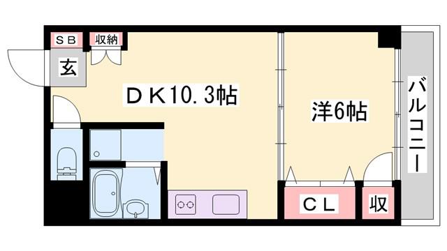 ファーストイン英賀保駅前(1DK/8階)の間取り写真