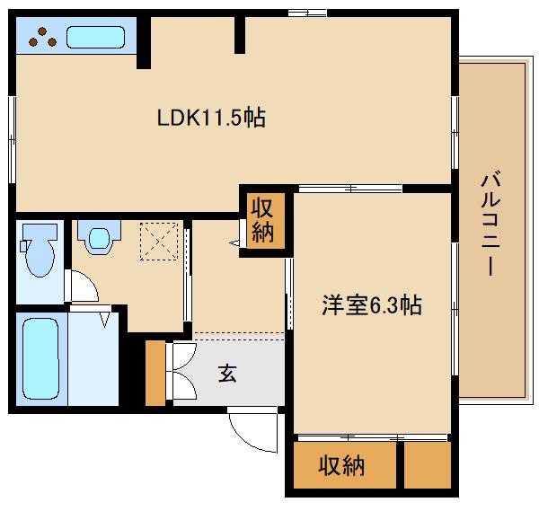 ディアスさかとがはら(1LDK/1階)の間取り写真