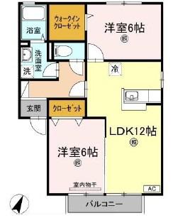 ブィラ ハッピネスB棟(2LDK/2階)の間取り写真