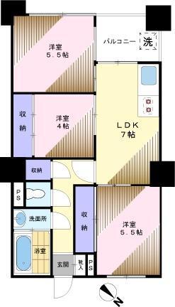 高田馬場(3LDK/5階)の間取り写真