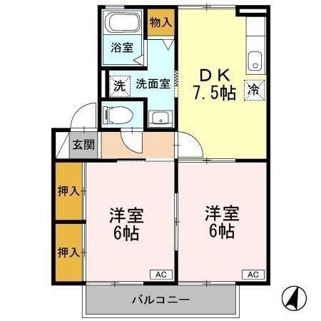 メルベーユ(2DK/2階)の間取り写真