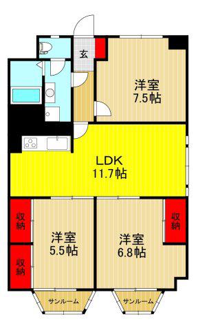 京成サンコーポ川口(3LDK/5階)の間取り写真