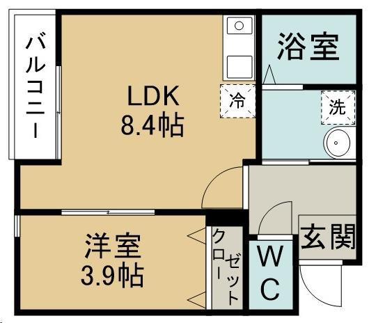 キャピタル三百人町A棟(1LDK/1階)の間取り写真