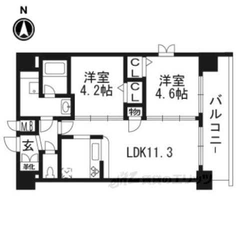プレサンスTHEKYOTO 華苑(2LDK/6階)の間取り写真