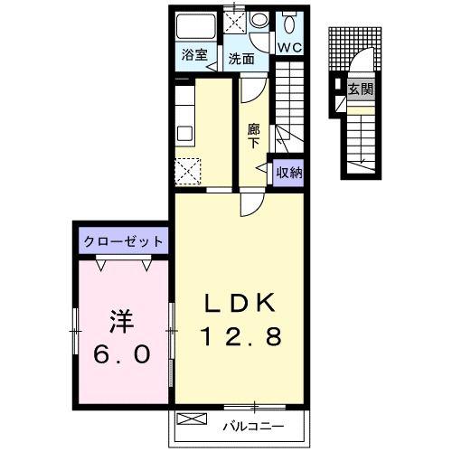 フルール(1LDK/2階)の間取り写真