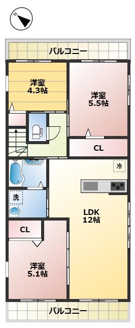 SPLENDEUR富浜(3LDK/2階)の間取り写真