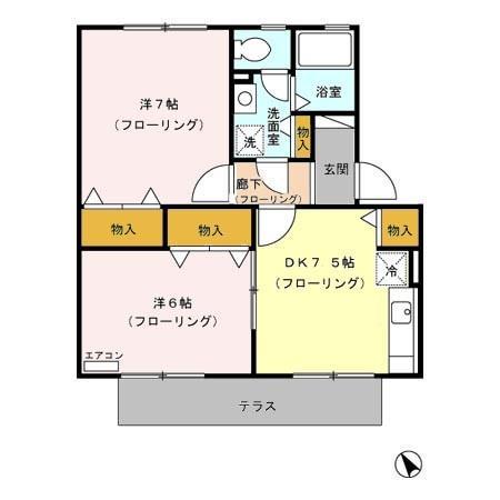 ボナールカンベB(2DK/2階)の間取り写真