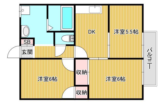 コージーコート橿原(3DK/2階)の間取り写真