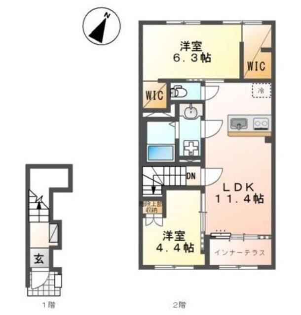 仮中央区上溝アパート(2LDK/2階)の間取り写真