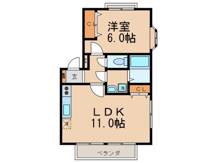 サンワード篠栗A棟(1LDK/2階)の間取り写真