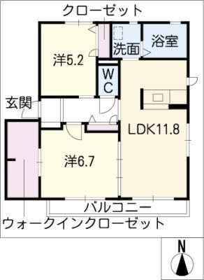 トロワソレイユA棟(2LDK/2階)の間取り写真