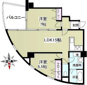 クリスタルタワー(2LDK/2階)の間取り写真